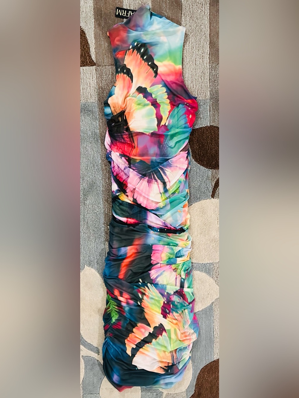 AFRM Fiorella Rosette Body-Con Dress in Abstract Butterfly Print ZB2 - Picture 7 of 11